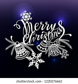 Merry Christmas design text for laser cutting. New year calligraphic inscription, decorated winter element. Good for greeting card design, window, storefront, banners.