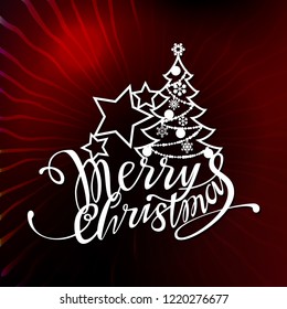 Merry Christmas design text for laser cutting. New year calligraphic inscription, decorated winter element. Good for greeting card design, window, storefront, banners.