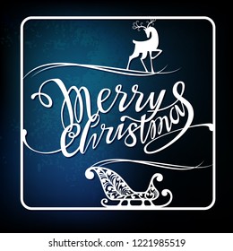 Merry Christmas design text for laser cutting. New year calligraphic inscription, decorated winter element. Good for greeting card design, window, storefront, banners.