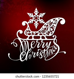 Merry Christmas design text for laser cutting. New year calligraphic inscription, decorated winter element. Good for greeting card design, window, storefront, banners.