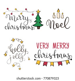 Merry Christmas. Design for t-shirt and prints. Happy New Year simple lettering set. 