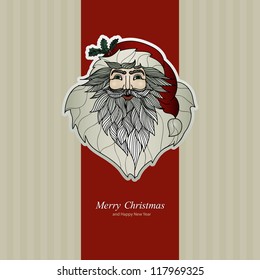 Merry Christmas design. Christmas design. Xmas design. Gold Christmas template. Red Xmas. Luxury and elegant Christmas card with beige background. Santa looks like st. Nicolas. Retro and vintage style