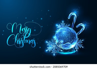 Merry Christmas digital greeting card template with snow globe, Candy canes and snowflakes