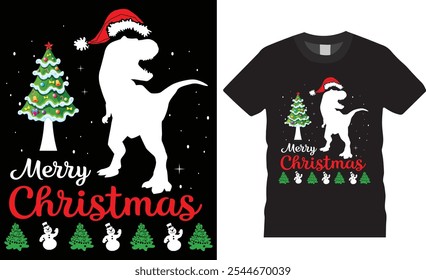 Feliz Natal Dinossauro Lover t camisa design vetor modelo. Design de camiseta de Natal. Santa Claus t shirt. Feliz Natal, Camisa de Natal, Presente de Natal, X-mas, Camisas de Papai Noel