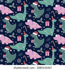 Merry Christmas Dinosaur seamless pattern