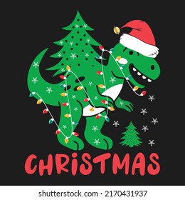 Merry Christmas Dinosaur Vector Illustration