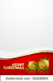 Merry Christmas document template with golden baubles
