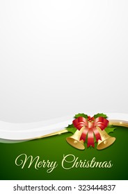 Merry Christmas document template with traditional bells, holly and ribbon decorations