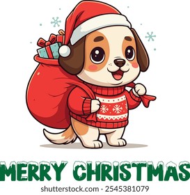 Merry Christmas dog illustration vector design