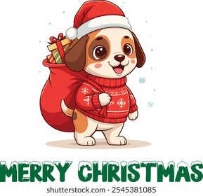 Merry Christmas dog illustration vector design