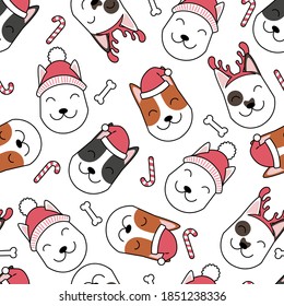 Merry Christmas Dogs pattern, different dogs seamless wallpaper. eps 10 vector.