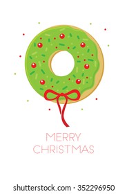 Merry christmas donut wreath vector decoration green red