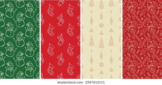 Conjunto de fondo doodle de Navidades alegres adecuado para el diseño de embalaje, Fondo de pantalla o como papel de embalaje