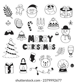 Merry Christmas doodle styles. Hand drawing vector illustration of Christmas festive.