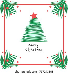 merry christmas with doodle tree vector