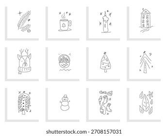 Merry Christmas Doodle Vector , Festive set