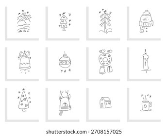 Conjunto de Vector Doodle de Navidades felices, componentes de la tarjeta de felicitación