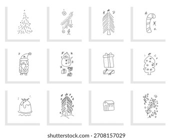 Feliz Natal Doodle Vetor Conjunto, coleção de elementos