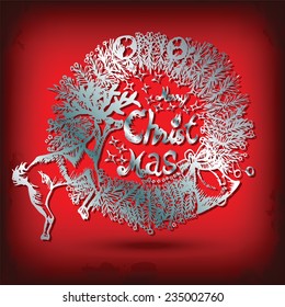 Merry Christmas Doodles Label, greeting card handwriting