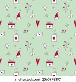 Merry Christmas Doodles. Seamless Decorative background.