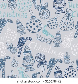 Merry Christmas doodles seamless pattern. hand drawn vector background with christmas decorations 