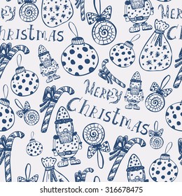 Merry Christmas doodles seamless pattern. hand drawn vector background with christmas decorations 