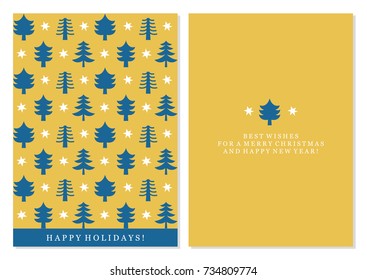 Merry Christmas double sided card with christmas tree. Vector illustration.