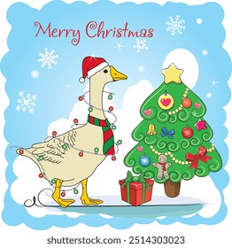 Merry Christmas, Christmas Duck ,Happy New year cute vector