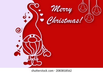 Merry Christmas. A dwarf with hearts and stars on a blue background for postcards, banners, greetings and creative design. Vector illustration