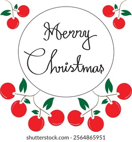 Merry Christmas - A easy and simple design frame model template in cherry fruit background for Merry Christmas holiday to celebrate.
