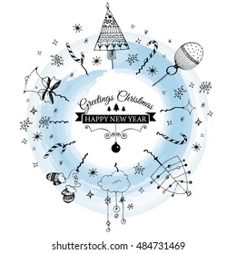 Merry Christmas e-card template. Vector illustration.