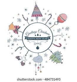 Merry Christmas e-card template. Vector illustration.