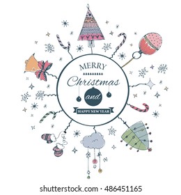 Merry Christmas e-card template. Vector illustration.