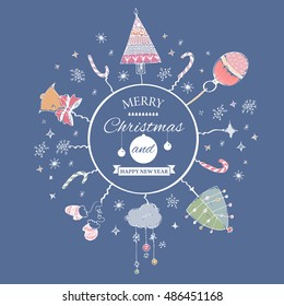 Merry Christmas e-card template. Vector illustration.