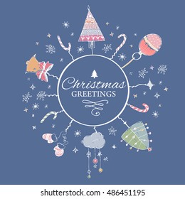 Merry Christmas e-card template. Vector illustration.