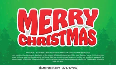 Merry christmas editable text effect template with 3d style use for logo and business brand