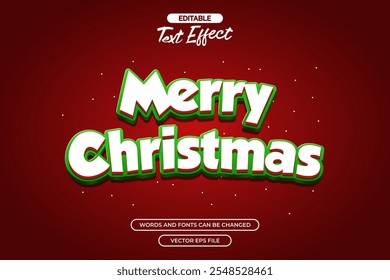 Merry Christmas editable text effect with snow decoration