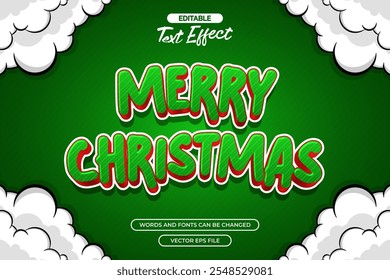 Merry Christmas editable text effect with cloud decoration and green background