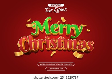 Merry Christmas editable text effect with gold style and confetti decoration