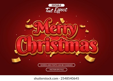 Merry Christmas editable text effect with gold style and confetti decoration 