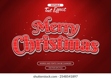 Merry Christmas editable text effect with snow decoration and red background