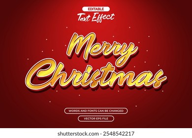 Merry Christmas editable text effect with gold texture and snow background