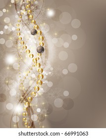 Merry Christmas Elegant Background for Greetings Card with balls, snowflakes and sparks
