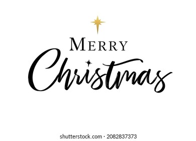 Merry Christmas elegant calligraphy lettering  Christian typography inscription   golden star Bethlehem  Religious nativity vector greeting card
