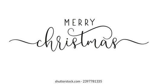 Feliz Navidad elegante calligrafía de saludo. Tipografía de pincel moderno dibujada a mano aislada en fondo blanco para banner de medios sociales. Ilustración del vector