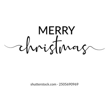 Merry Christmas elegant greeting brush calligraphy. Merry Christmas hand-drawn lettering calligraphy isolated on a white background.