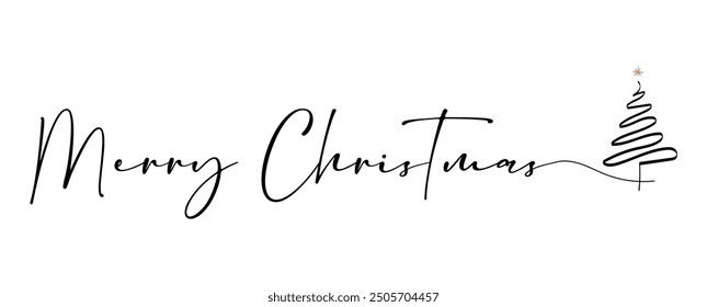 Merry Christmas elegant greeting brush calligraphy. Merry Christmas hand-drawn lettering calligraphy isolated on a white background.