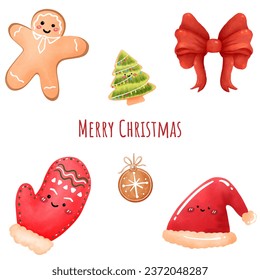 Merry Christmas element for decoration in a great time in watercolor style.