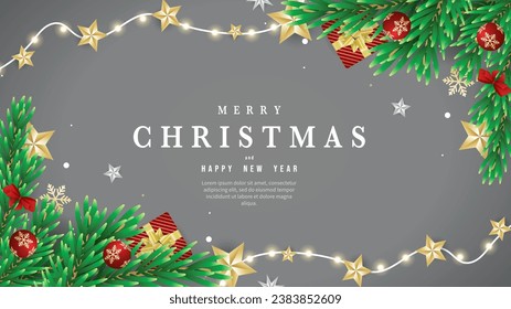Merry Christmas with Christmas Element on gray background  in Christmas holiday on background , Flat Modern design , illustration Vector EPS 10
