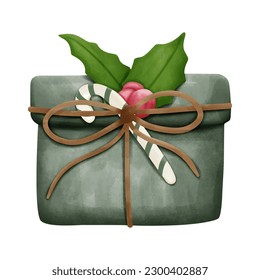 Merry Christmas element. Watercolor hand draw painting. Vector illustration.